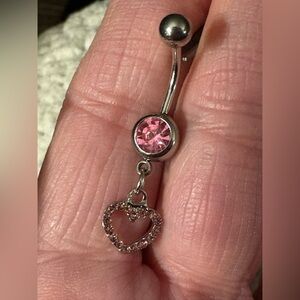 Belly Ring- Stainless Steel Navel Belly Ring With Pink Cubic Zirconia Heart